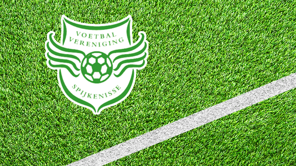 Logo voetbalclub Spijkenisse - VV Spijkenisse - Voetbalvereniging Spijkenisse - in kleur op grasveld met witte lijn - 600 * 337 pixels
